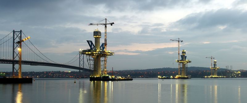 Panoramic of the three towers at dusk